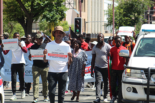 demonstration 1 Protestors demand nationalisation of land, banks