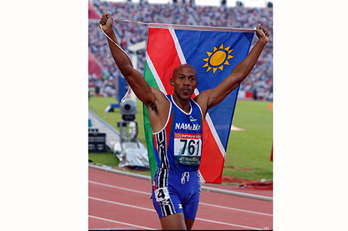 namibias frankie fredericks winner of the 200m final gaehrt transformed Fredericks congratulates Letsile