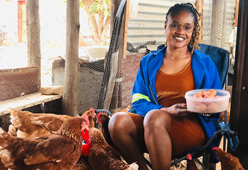 shirley with chickens Omaheke egg business lays good fortune