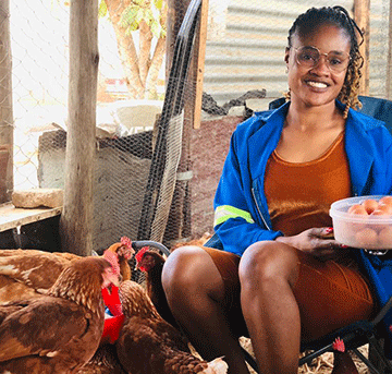 shirley with chickens Omaheke egg business lays good fortune
